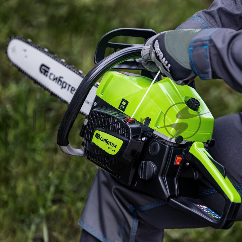 Пила цепная бензиновая БП-5245, 52 см3, шина 45 см, шаг 0,325, паз 1,5 мм, 72 зв// Сибртех