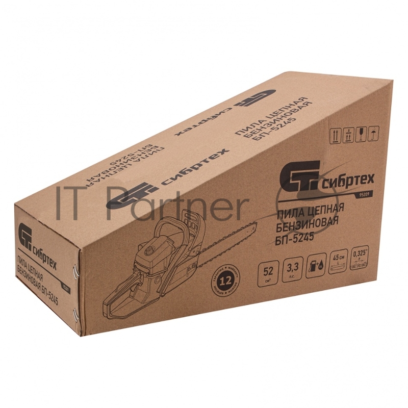 Пила цепная бензиновая БП-5245, 52 см3, шина 45 см, шаг 0,325, паз 1,5 мм, 72 зв// Сибртех