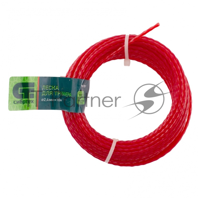 Леска для триммера квадратная витая, 2,4 мм х 10 м, Россия// Сибртех