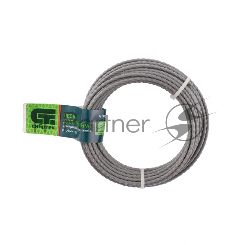 Леска для триммера квадратная витая, армир. алюминием, 2,4 мм х 10 м, Россия// Сибртех