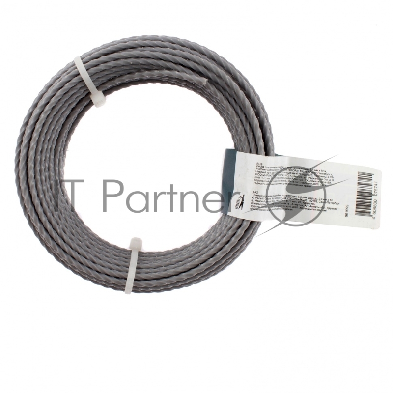 Леска для триммера квадратная витая, армир. алюминием, 2,4 мм х 10 м, Россия// Сибртех