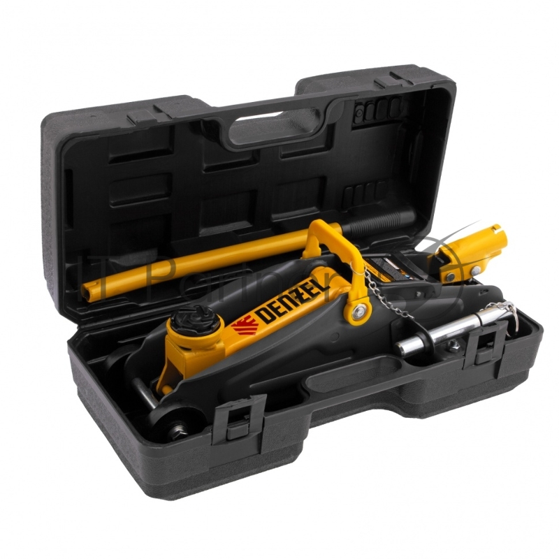 Домкрат гидравлический подкатной с фиксатором, 2 т, 130-330 мм, в кейсе// Denzel