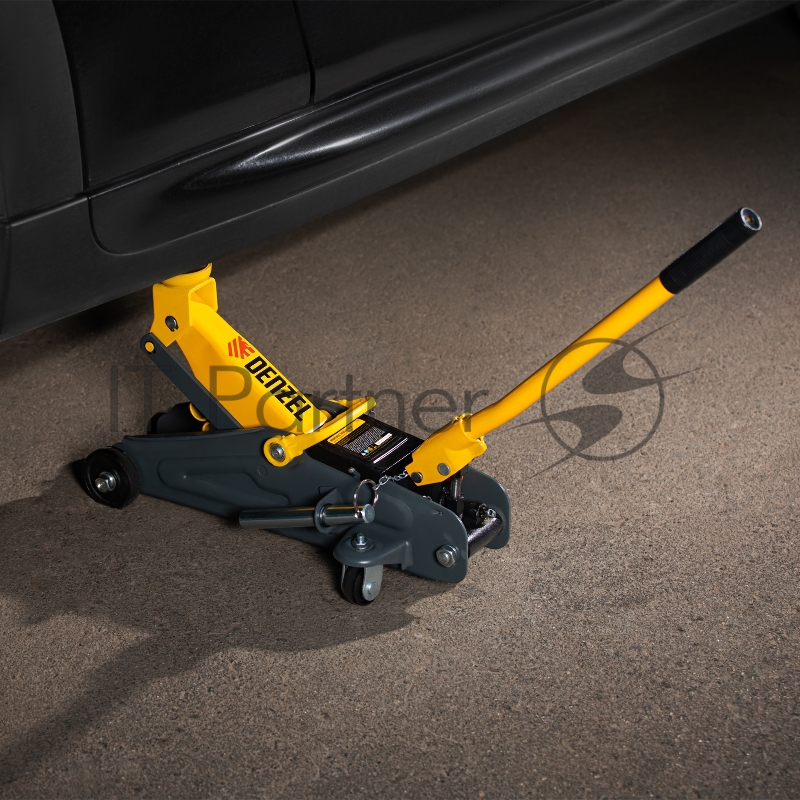 Домкрат гидравлический подкатной с фиксатором, 2 т, 130-330 мм, в кейсе// Denzel