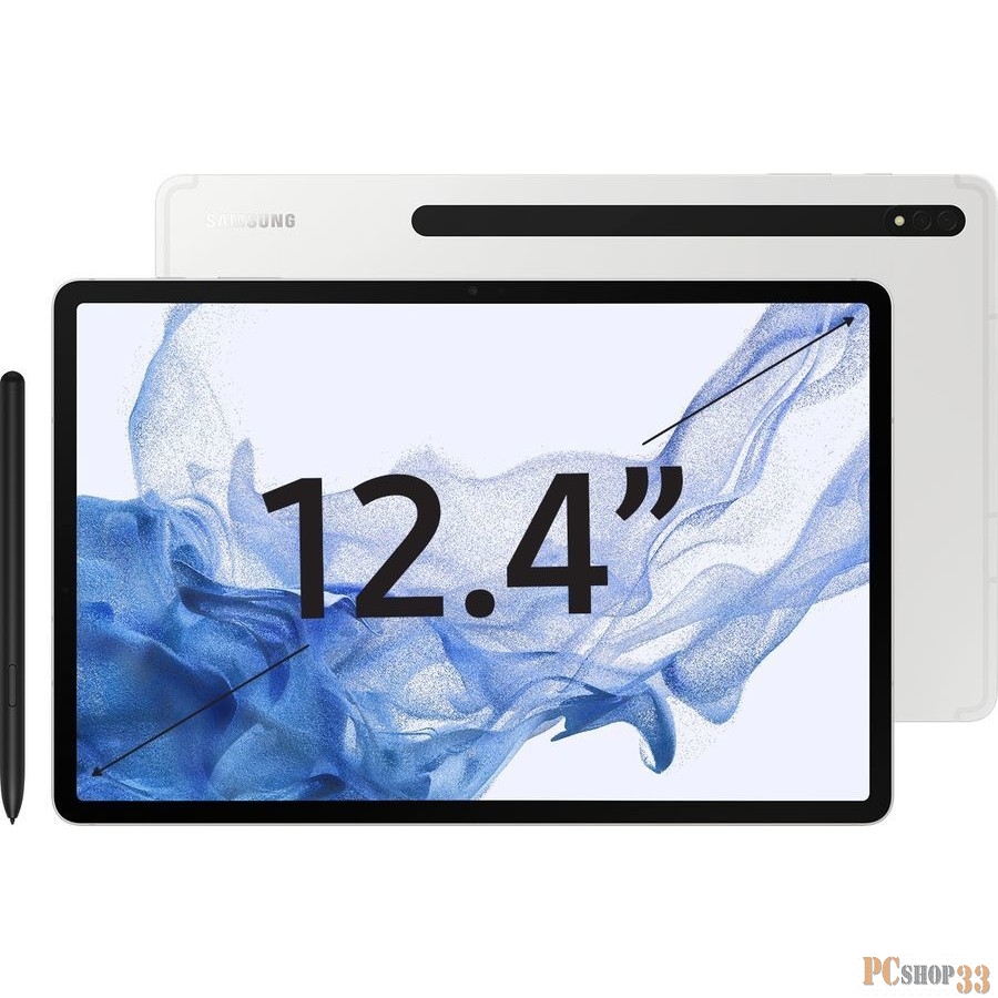 Планшет Samsung Galaxy Tab S8+ SM-X806 Snapdragon 898 2.99 8C RAM8Gb ROM128Gb 12.4 Super AMOLED 2800x1752 3G 4G Android 12 серебристый 13Mpix 12Mpix BT GPS WiFi Touch microSD 1Tb 10090mAh 8hr