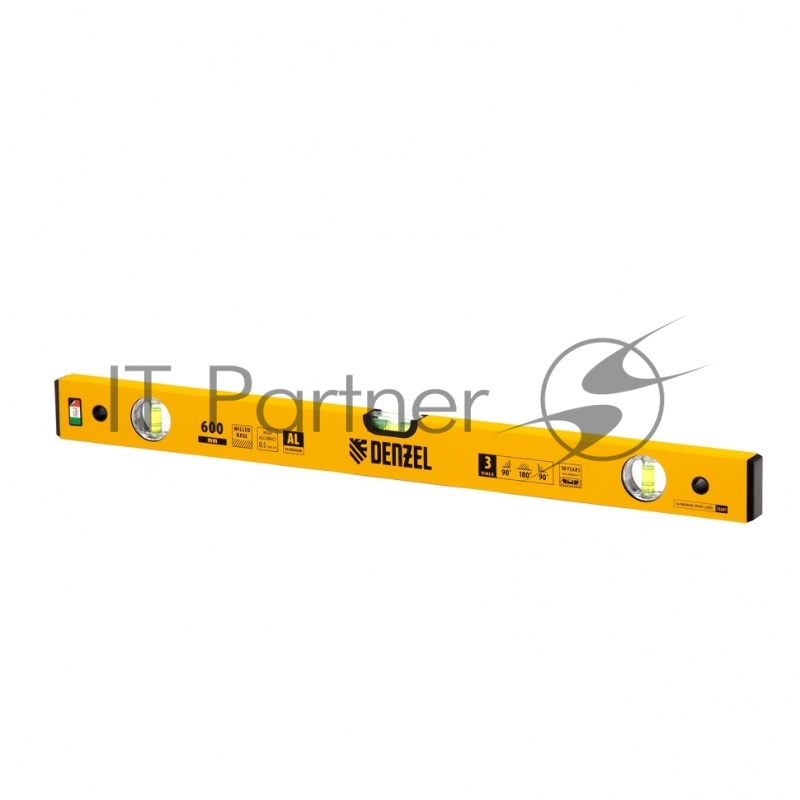 Уровень алюминиевый, 600 мм, фрезерованный, 3 глазка// Denzel