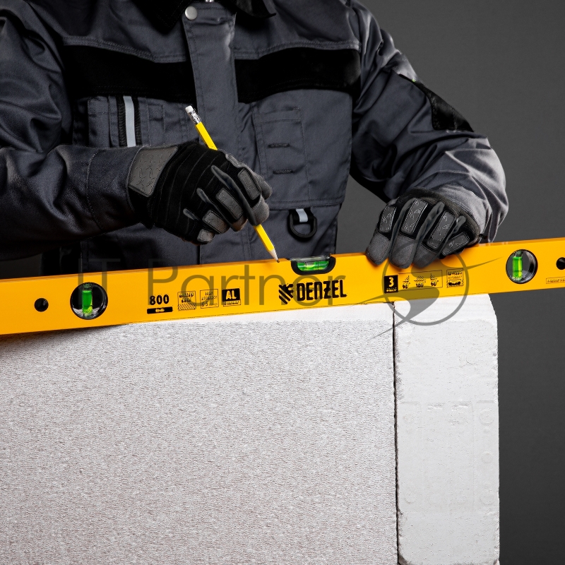 Уровень алюминиевый, 800 мм, фрезерованный, 3 глазка// Denzel