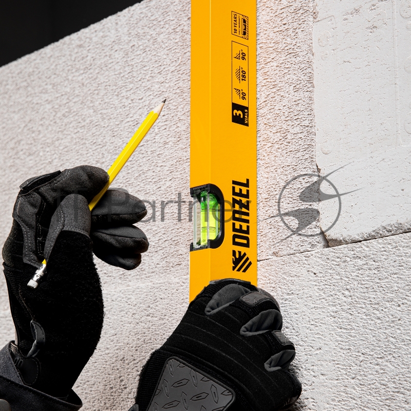 Уровень алюминиевый, 800 мм, фрезерованный, 3 глазка// Denzel