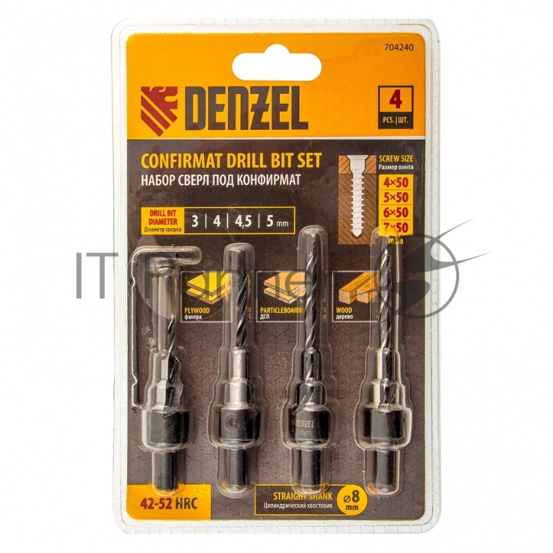 Набор сверл под конфирмат, 3-5 мм, 4 шт // Denzel