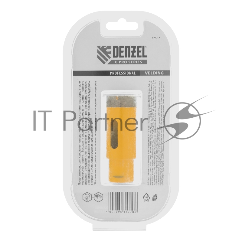 Сверло алмазное по керамограниту, 27 мм, мокрое резание, М14// Denzel