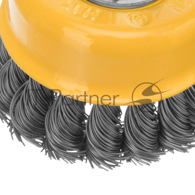 Щетка для УШМ, 75 мм, М14, Чашка, крученая нержавеющая проволока 0,5 мм// Denzel