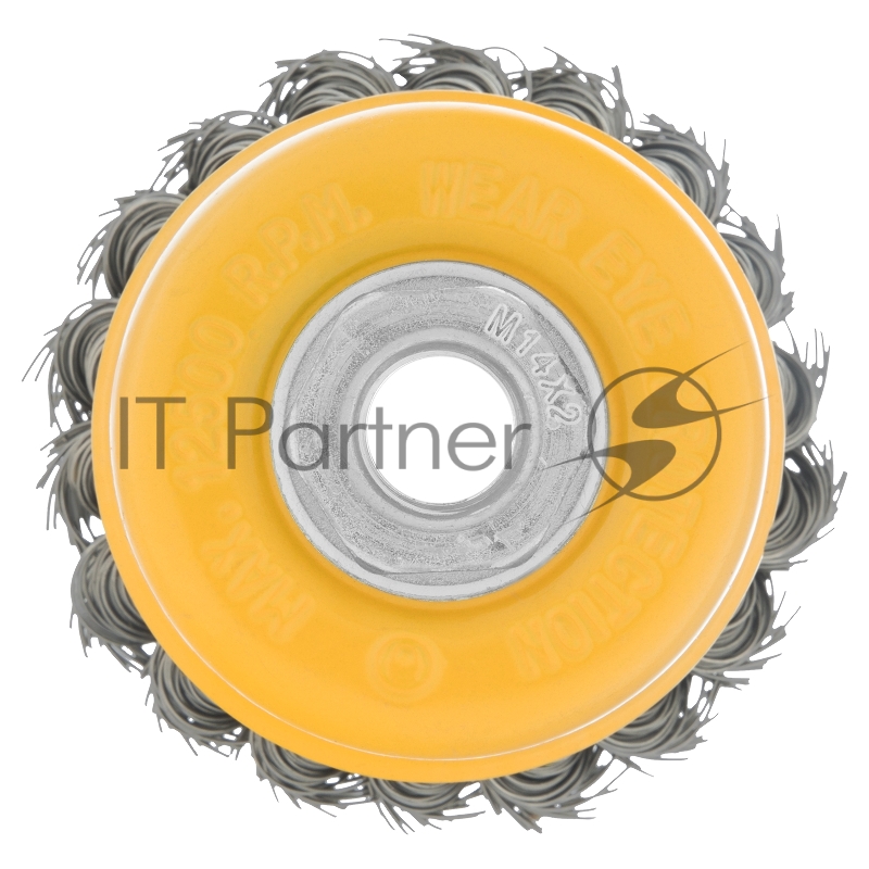 Щетка для УШМ, 75 мм, М14, Чашка, крученая нержавеющая проволока 0,5 мм// Denzel