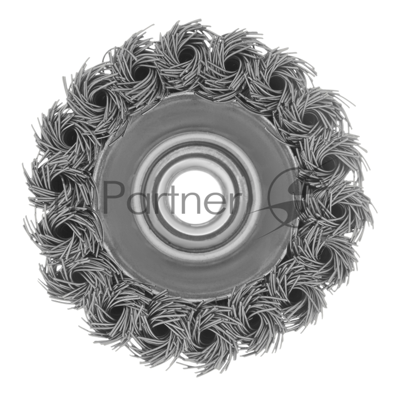 Щетка для УШМ, 75 мм, М14, Чашка, крученая нержавеющая проволока 0,5 мм// Denzel