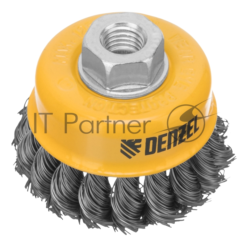 Щетка для УШМ, 75 мм, М14, Чашка, крученая нержавеющая проволока 0,5 мм// Denzel