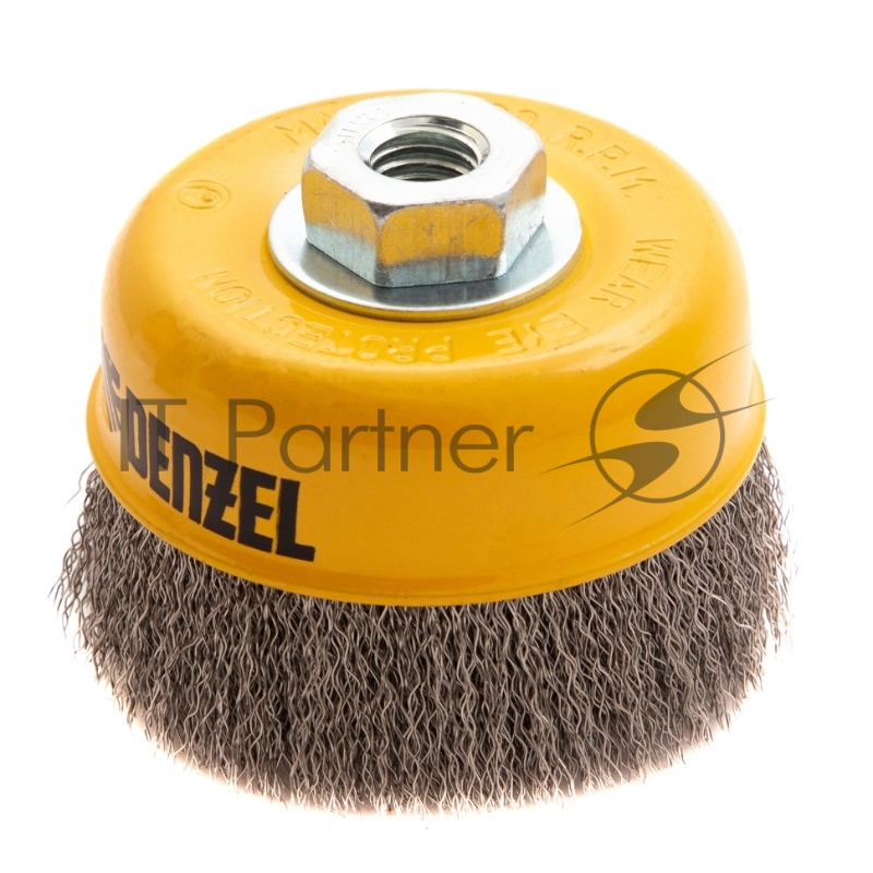 Щетка для УШМ, 100 мм, М14, Чашка, витая нержавеющая проволока 0,3 мм// Denzel