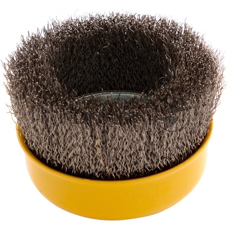 Щетка для УШМ, 100 мм, М14, Чашка, витая нержавеющая проволока 0,3 мм// Denzel