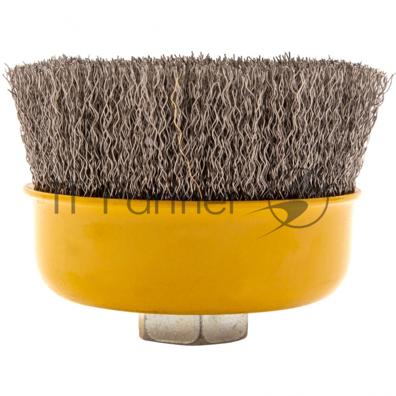 Щетка для УШМ, 100 мм, М14, Чашка, витая нержавеющая проволока 0,3 мм// Denzel