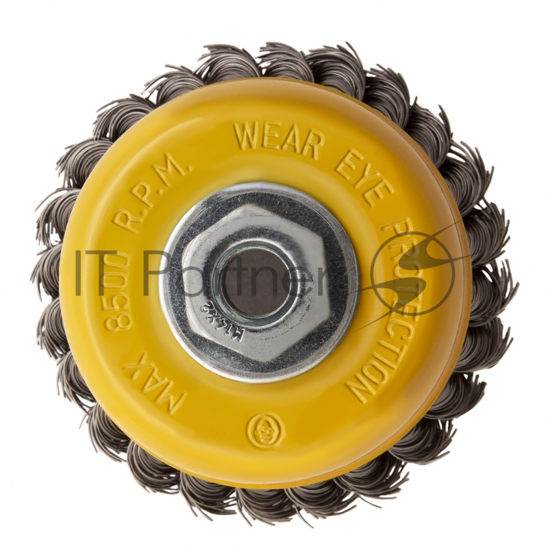 Щетка для УШМ, 100 мм, М14, Чашка, крученая нержавеющая проволока 0,5 мм// Denzel