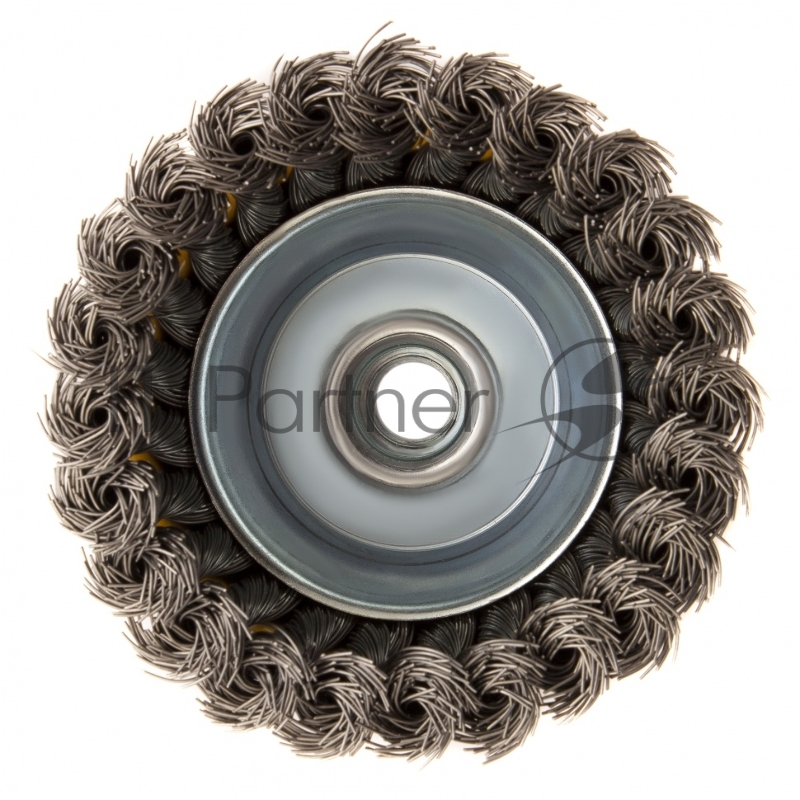 Щетка для УШМ, 100 мм, М14, Чашка, крученая нержавеющая проволока 0,5 мм// Denzel