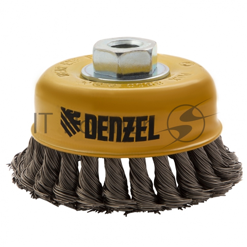 Щетка для УШМ, 100 мм, М14, Чашка, крученая нержавеющая проволока 0,5 мм// Denzel