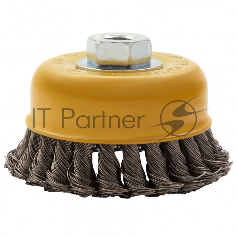 Щетка для УШМ, 100 мм, М14, Чашка, крученая нержавеющая проволока 0,5 мм// Denzel