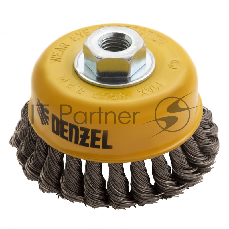 Щетка для УШМ, 100 мм, М14, Чашка, крученая нержавеющая проволока 0,5 мм// Denzel