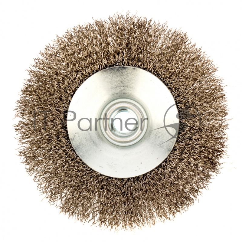 Щетка для УШМ, 125 мм, М14, Тарелка, витая нержавеющая проволока 0,3 мм// Denzel
