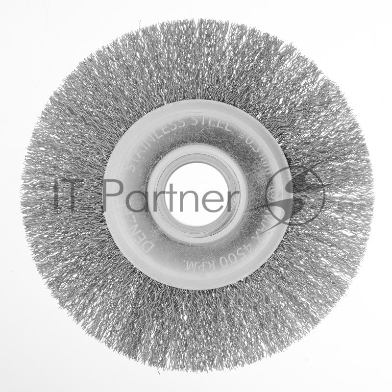 Щетка для УШМ, 125 мм, Плоская, витая нержавеющая проволока 0,3 мм, посадка 22,2 мм// Denzel
