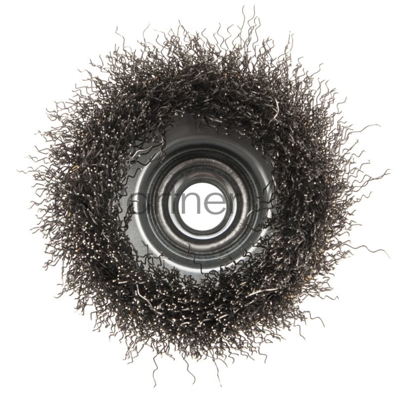 Щетка для УШМ, 75 мм, М14, Чашка, витая нержавеющая проволока 0,3 мм// Denzel