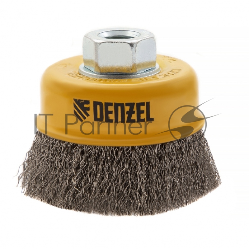 Щетка для УШМ, 75 мм, М14, Чашка, витая нержавеющая проволока 0,3 мм// Denzel