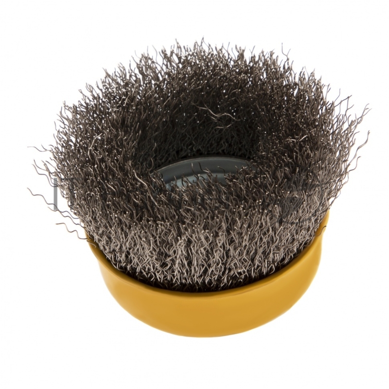 Щетка для УШМ, 75 мм, М14, Чашка, витая нержавеющая проволока 0,3 мм// Denzel