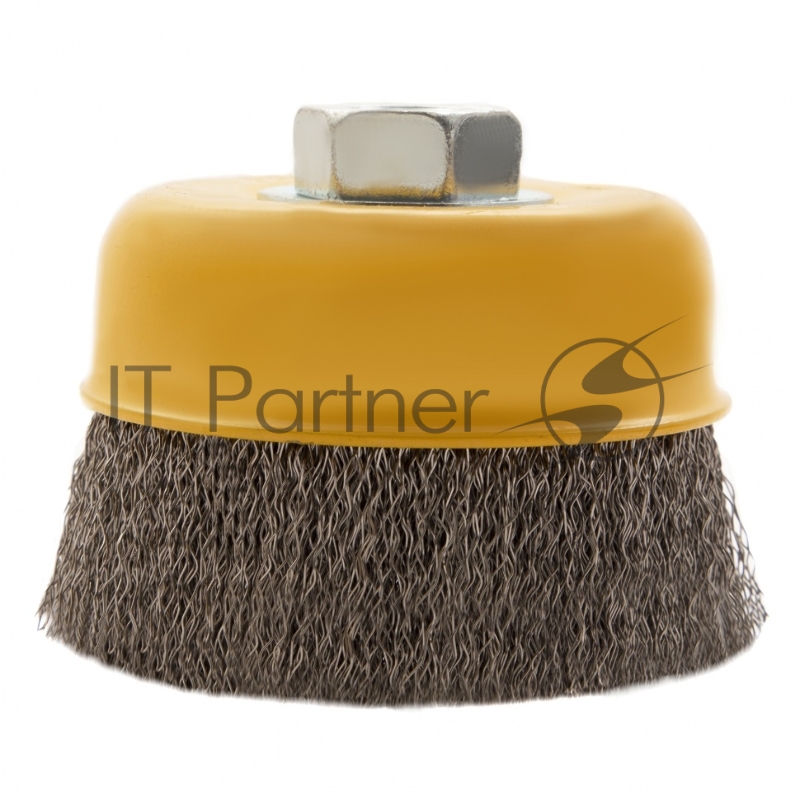 Щетка для УШМ, 75 мм, М14, Чашка, витая нержавеющая проволока 0,3 мм// Denzel