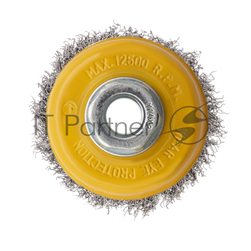 Щетка для УШМ, 75 мм, М14, Чашка, витая нержавеющая проволока 0,3 мм// Denzel