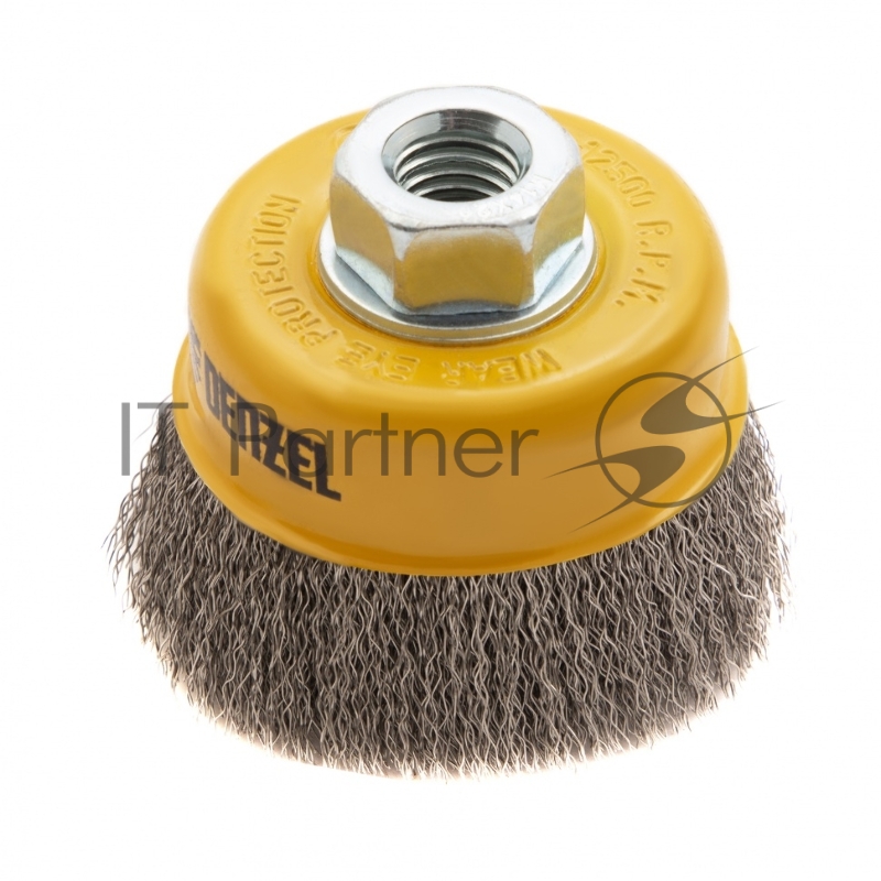 Щетка для УШМ, 75 мм, М14, Чашка, витая нержавеющая проволока 0,3 мм// Denzel