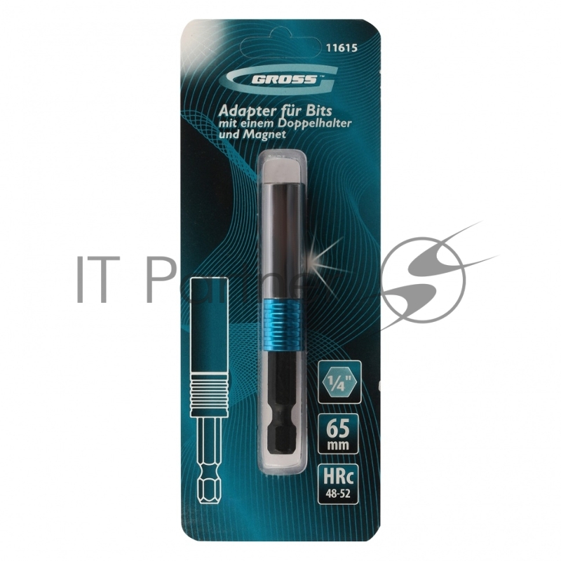 Адаптер для бит с двойным держателем и магнитом, 65 мм, 1/4// Gross