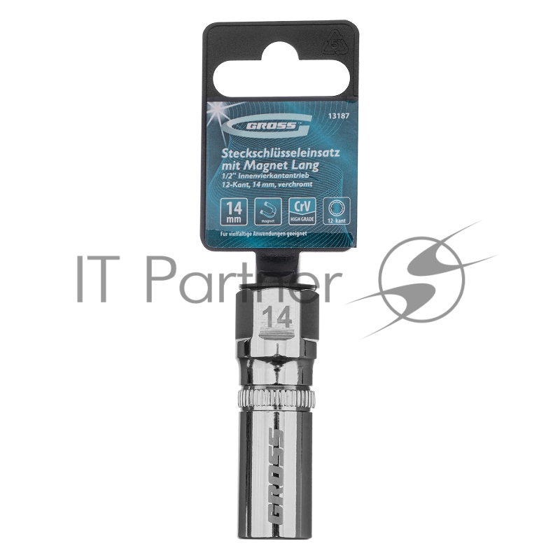 Головка торцевая свечная, магнитная,12-гранная, 14 мм, под квадрат 1/2// Gross