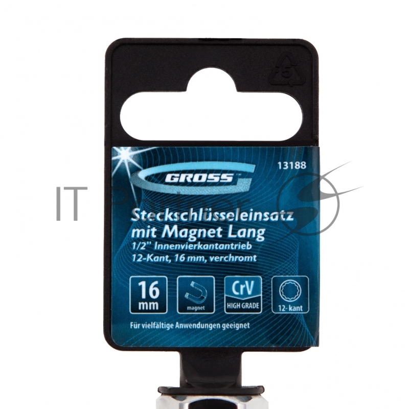 Головка торцевая свечная, магнитная,12-гранная, 16 мм, под квадрат 1/2// Gross