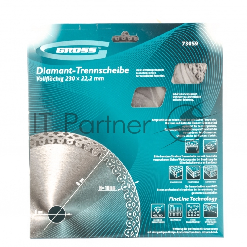 Диск алмазный ф230х22,2мм, тонкий, сплошной (Jaguar), мокрое резание// Gross