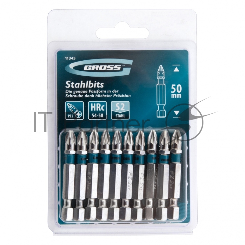 Набор бит PZ2х50, сталь S2, 10 шт.// Gross