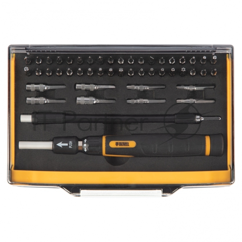 Отвертка с набором бит и торцевых головок для точных работ, Гибкий привод. 48 штук// Denzel