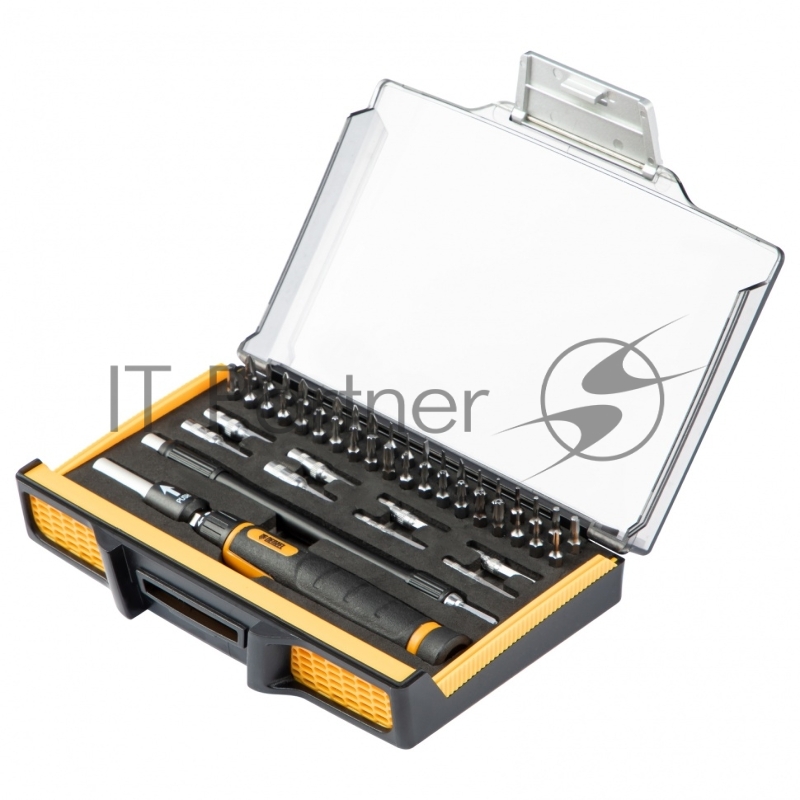 Отвертка с набором бит и торцевых головок для точных работ, Гибкий привод. 48 штук// Denzel