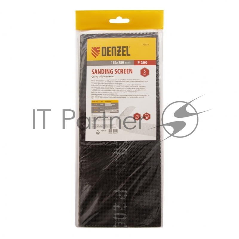 Сетка абразивная, P 200, 115 х 280 мм, 5 шт.// Denzel