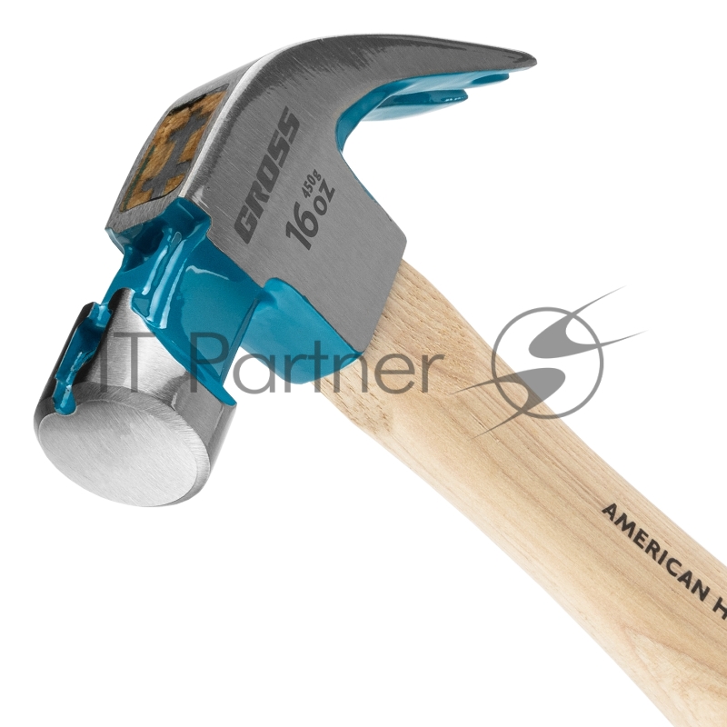 Молоток-гвоздодер,450 г, угол 45, магнит, обрезиненная рукоятка AMERICAN HICKORY // GROSS