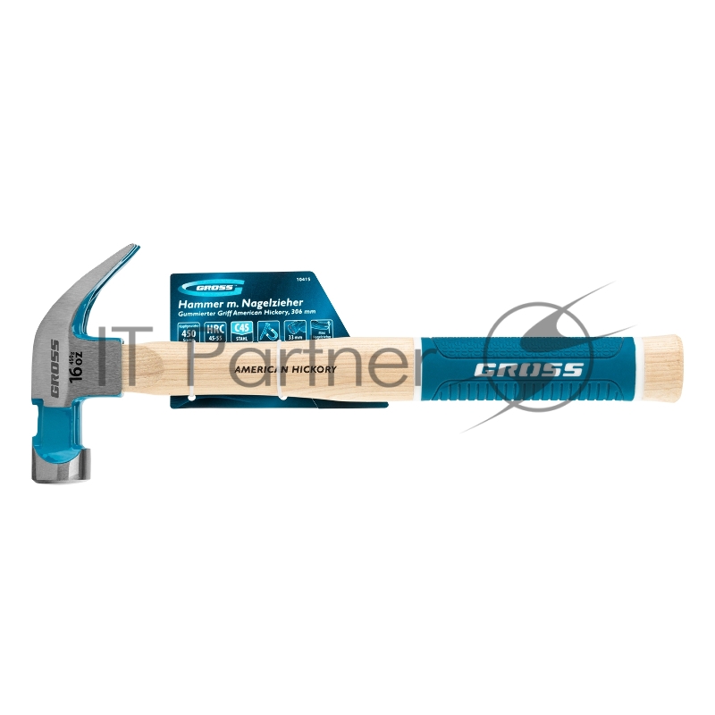 Молоток-гвоздодер,450 г, угол 45, магнит, обрезиненная рукоятка AMERICAN HICKORY // GROSS