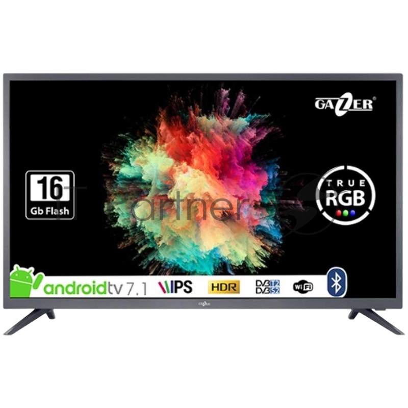 Телевизор Gazer LED LCD TV 43(1920x1080) IPS LED, 400cd/m2, USB, HDMI, RCA, CI+ slot, RJ45, miniYPBPR, Multimedia player, Optical, Smart 1+16Gb, DVB-T2/C/S2, 75W, RT2851, Android 7.1, 2x8W speaker, grey.