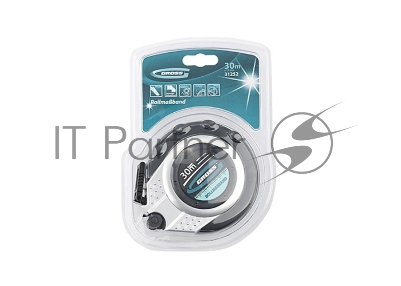 Рулетка геодезическая 30 м х 13 мм, закр. корп., металл. лента, нейлон// Gross