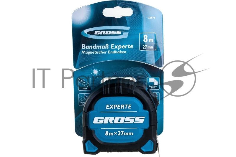 Рулетка Experte, 8 м x 27 мм, двухкомпон. корпус, магнит, двухстор. разметка, нейлон// Gross