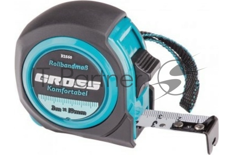 Рулетка Komfortabel, 3 м х 19 мм, обрезиненный корпус// Gross