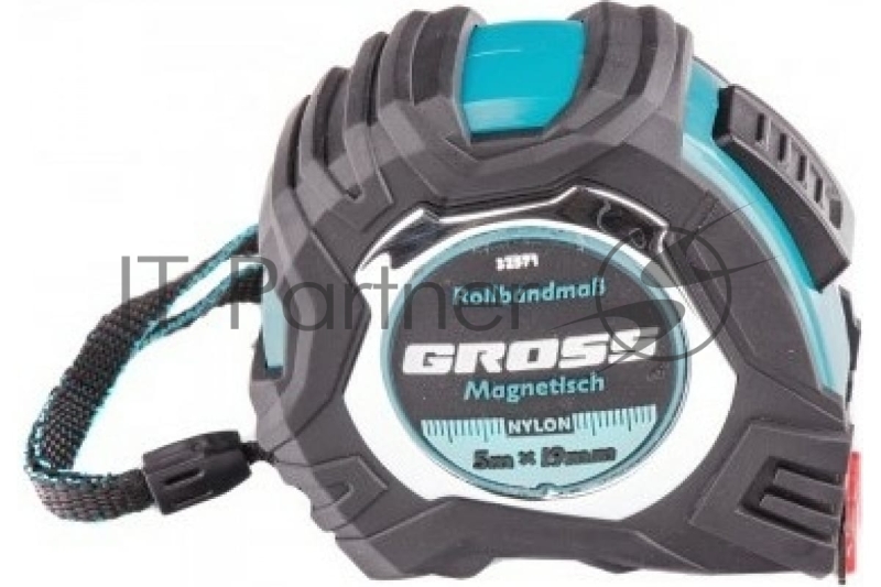 Рулетка Magnetisch, 5м х 19мм, обрезин. корпус,автоматич. фиксация, нейлон. покр.,магн.зацеп// Gross