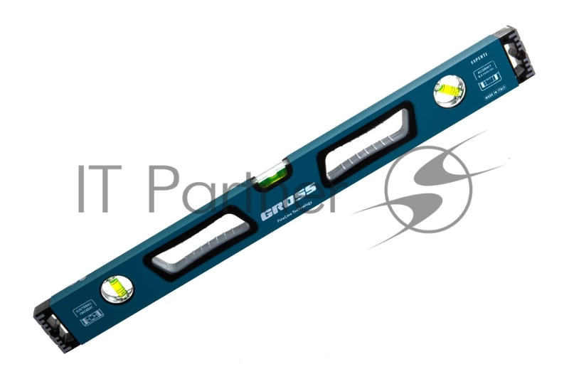 Уровень алюминиевый, 600 мм, усиленный с ударопрочными заглушками, рукоятки, 3 глазка// Gross