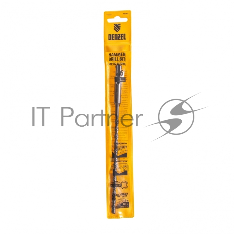 Бур по бетону, двойная спираль, Cobalt W-tip, 6x210 мм, SDS PLUS// Denzel